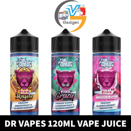 a group of bottles with different colors and designs of DR VAPES The Frozen Series Vape Juice 120ml E-Liquid