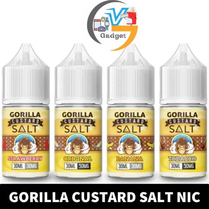 a group of bottles of GORILLA CUSTARD Salt Nicotine 30ml Vape Juice